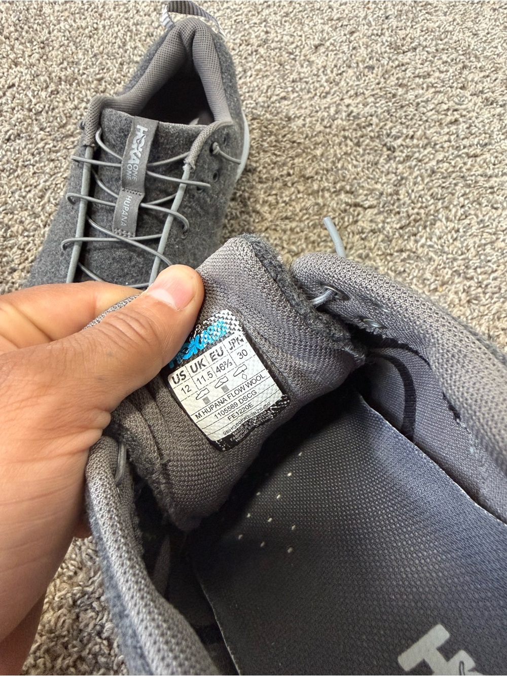 Hoka One One hupana Charcoal Gray Wool-Textured Sneakers - Picture 7 of 7